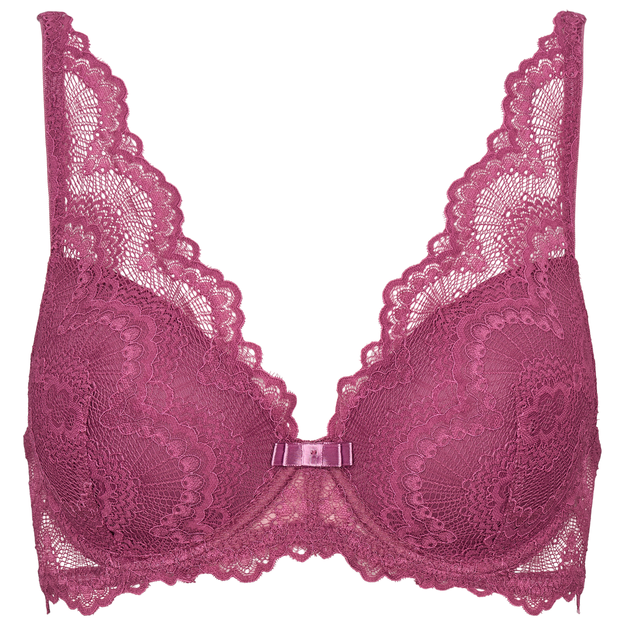 Tanya bra fill - Raspberry coulis: Elegant hindbær farvet blonde bh med bøjle og formstøbt skål.