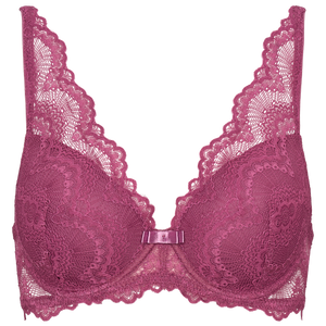 Tanya bra fill - Raspberry coulis: Elegant hindbær farvet blonde bh med bøjle og formstøbt skål.