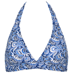 Bikini top i blå og hvid med paisley mønster