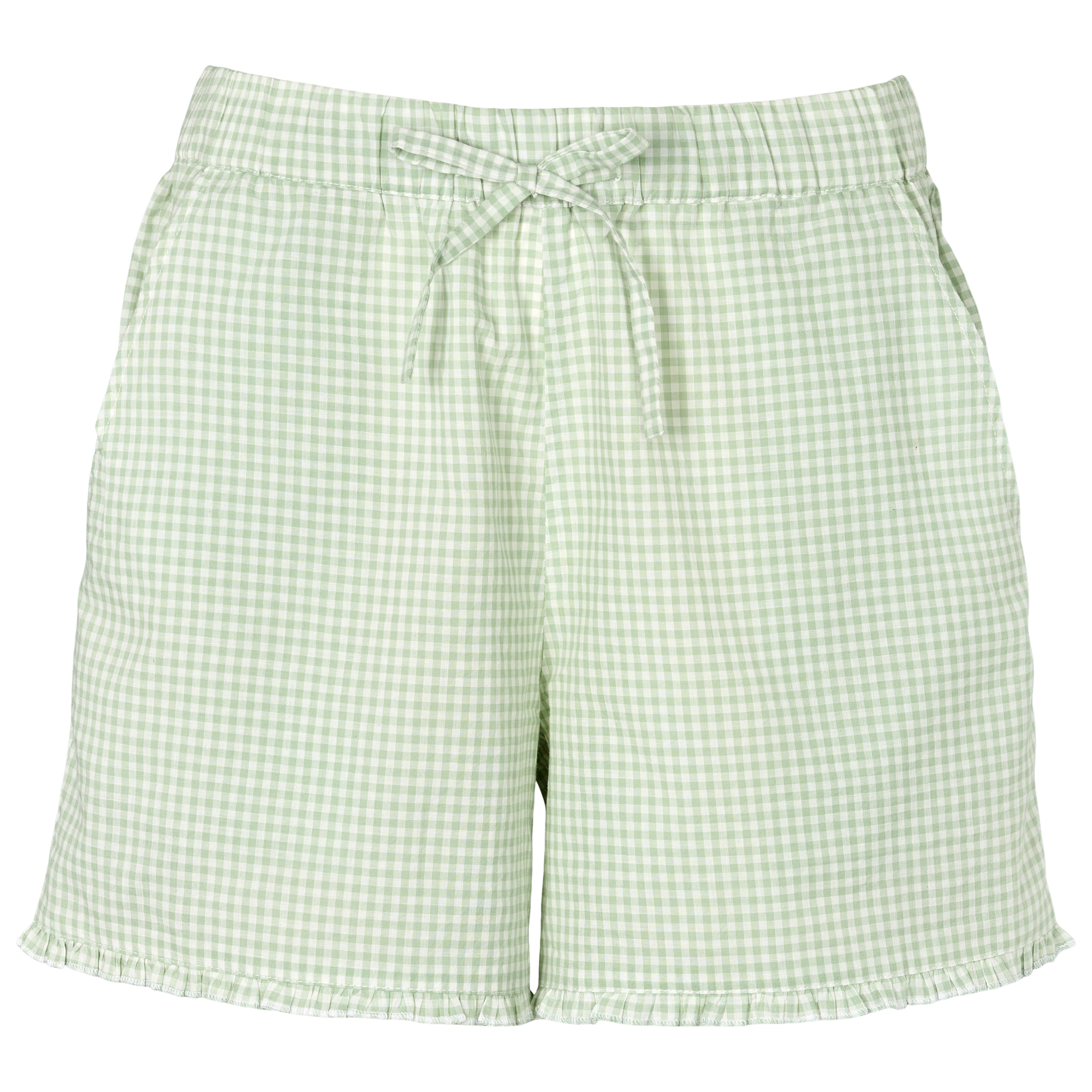 Grøn-hvide ternede natshorts med bindebånd i taljen