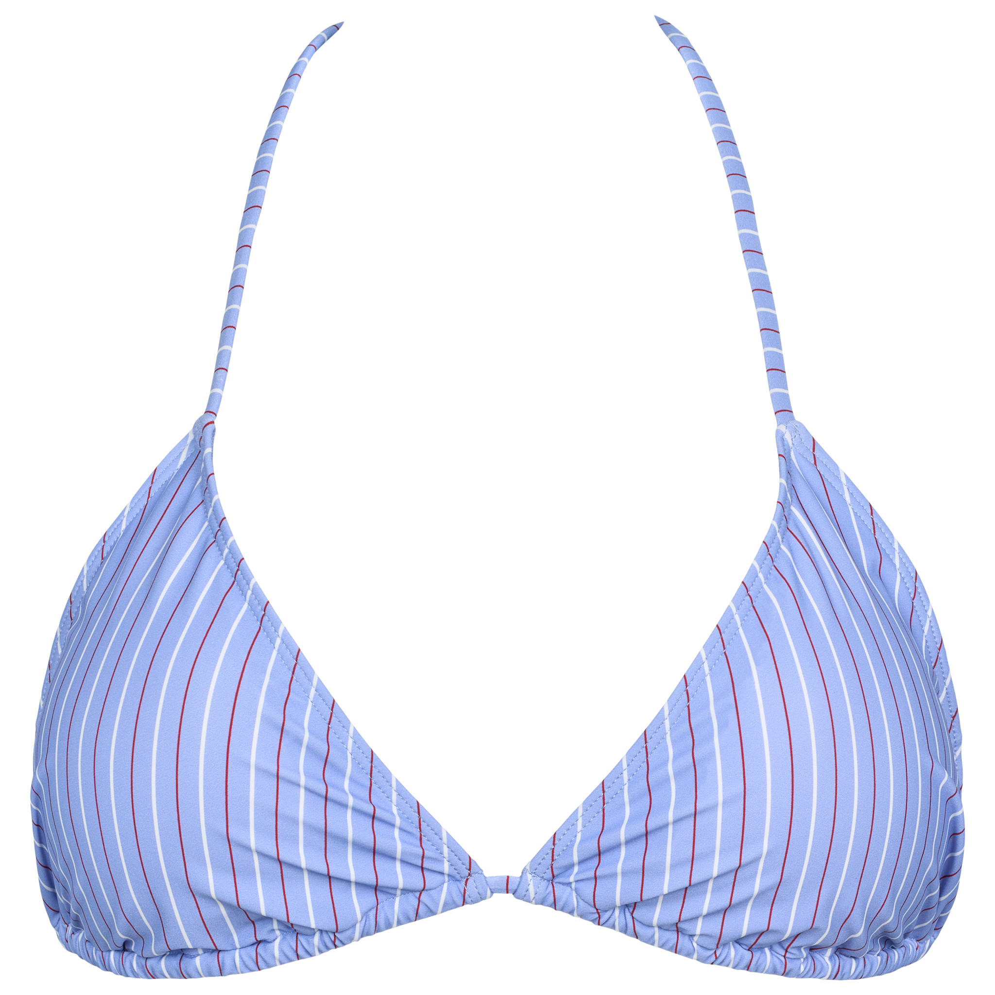 Triangle bikini i lyseblå med fine tynde striber i rød og hvid