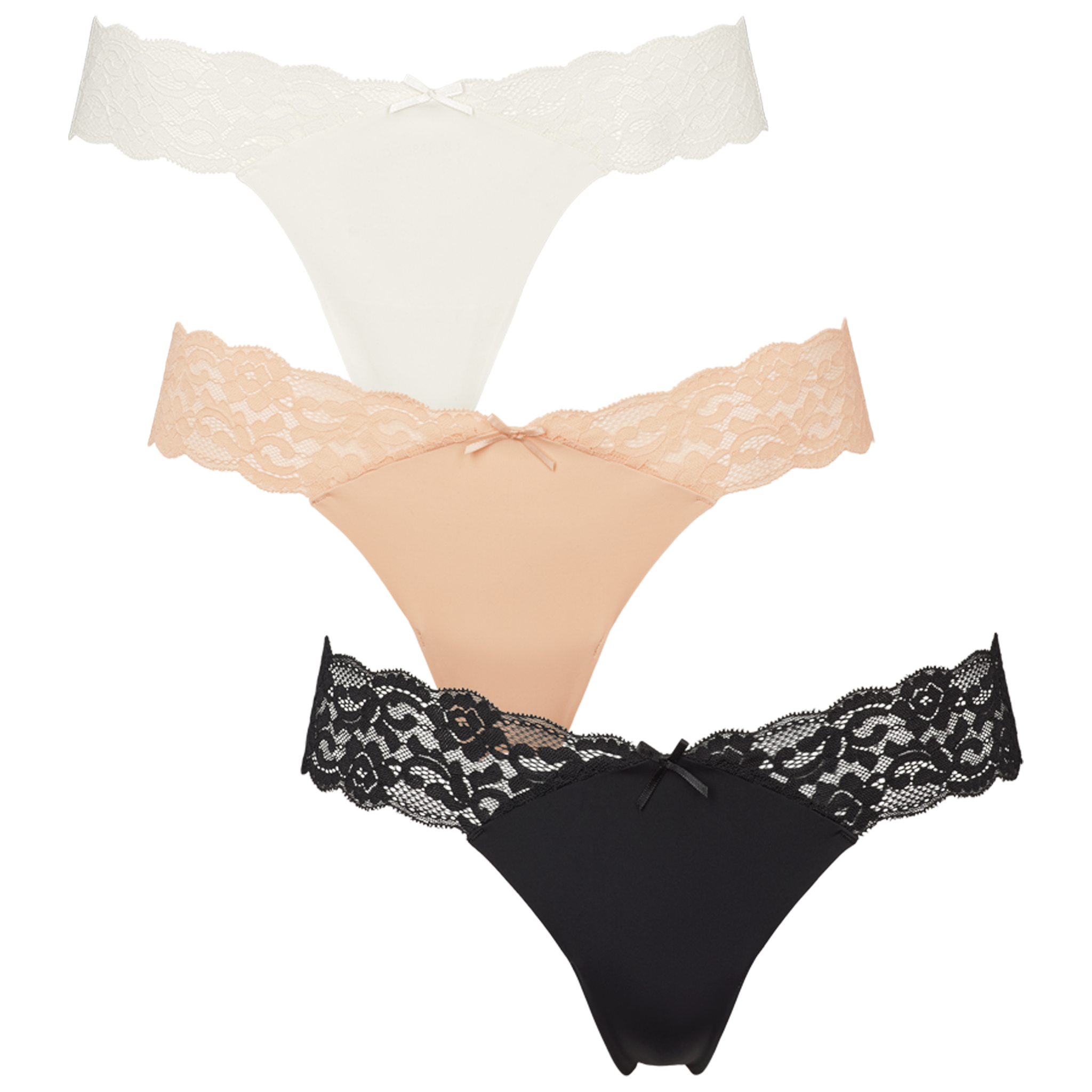 Seamless string w lace on side 3-pack - Multi colour