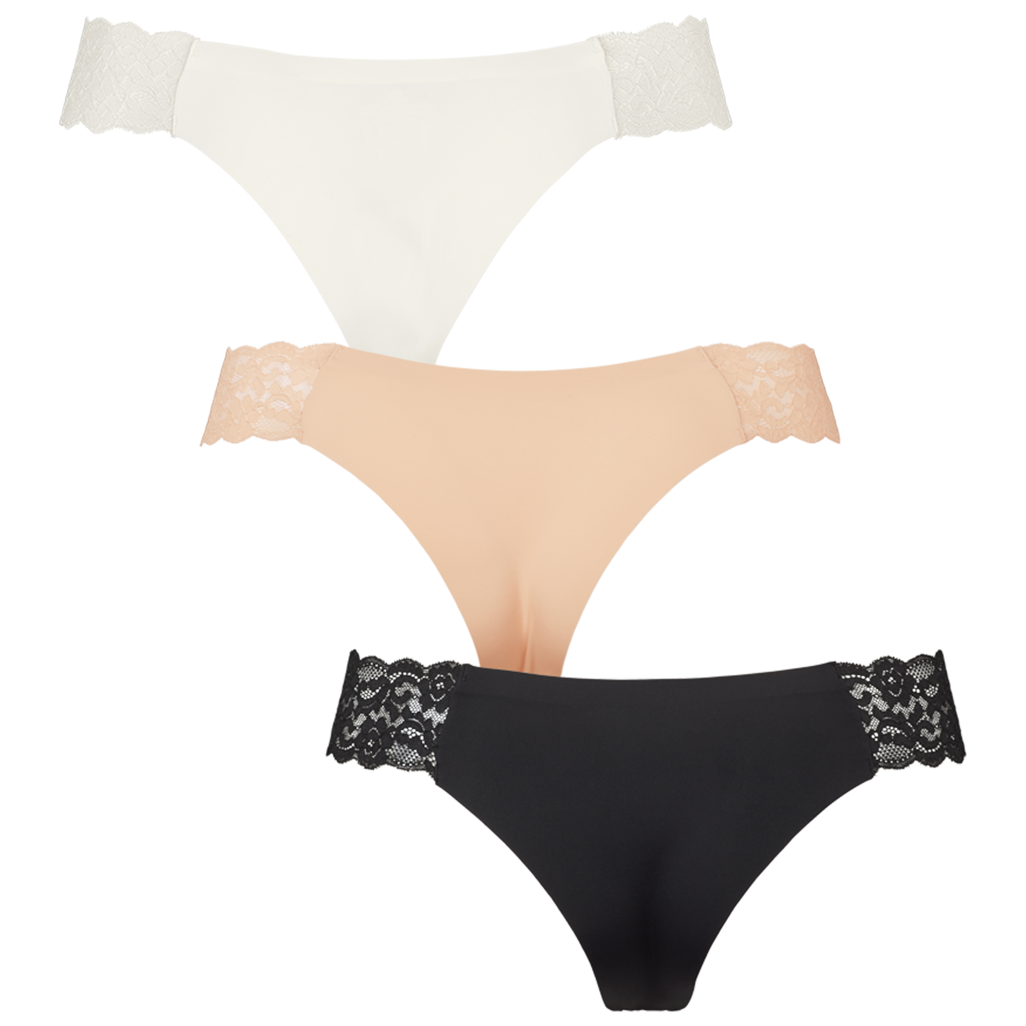 Seamless string w lace on side 3-pack - Multi colour